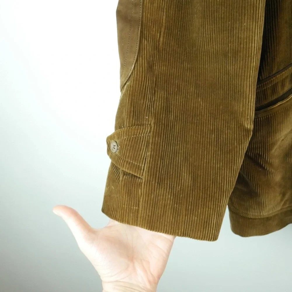 Vintage Cortefiel Corduroy Shooting Jacket Brown Suede Patch Hunting Coat 42